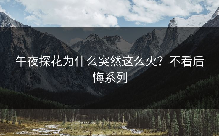 午夜探花为什么突然这么火？不看后悔系列
