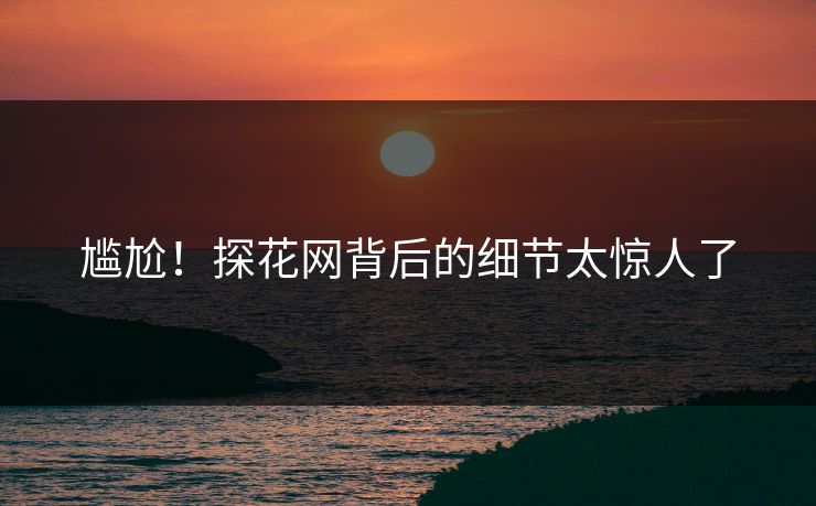 尴尬！探花网背后的细节太惊人了