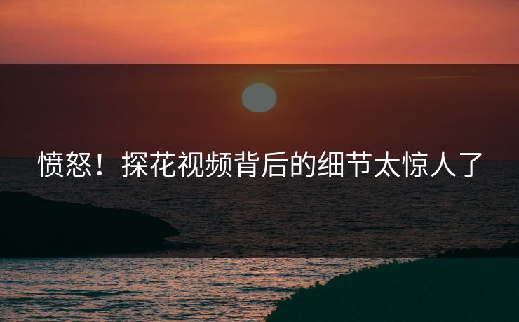 愤怒！探花视频背后的细节太惊人了
