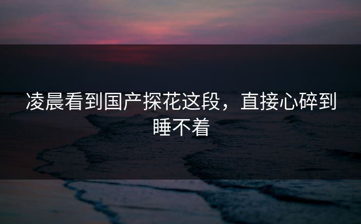 凌晨看到国产探花这段，直接心碎到睡不着