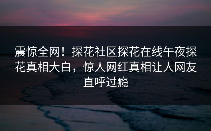 震惊全网！探花社区探花在线午夜探花真相大白，惊人网红真相让人网友直呼过瘾