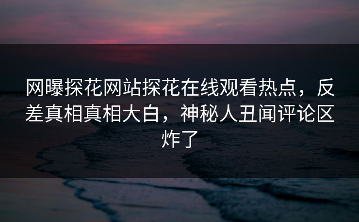 网曝探花网站探花在线观看热点，反差真相真相大白，神秘人丑闻评论区炸了