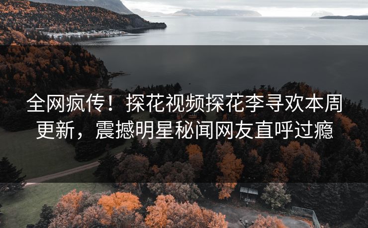 全网疯传！探花视频探花李寻欢本周更新，震撼明星秘闻网友直呼过瘾