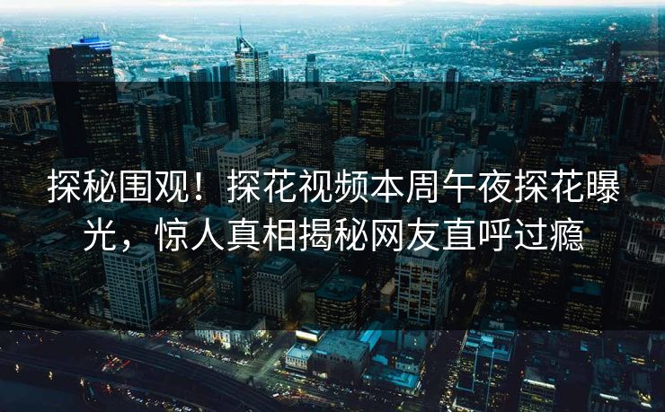 探秘围观！探花视频本周午夜探花曝光，惊人真相揭秘网友直呼过瘾